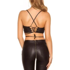 Bauchfreies Wetlook Damen Träger-Top Mit Schnürung Schwarz 7 Bauchfreies Wetlook Damen Träger-Top Mit Schnürung Schwarz -Default Template 1 bauchfreies wetlook damen traeger top mit schnuerung schwarz3
