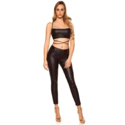 Bauchfreies Wetlook Damen Träger-Top Mit Schnürung Schwarz 8 Bauchfreies Wetlook Damen Träger-Top Mit Schnürung Schwarz -Default Template 1 bauchfreies wetlook damen traeger top mit schnuerung schwarz4