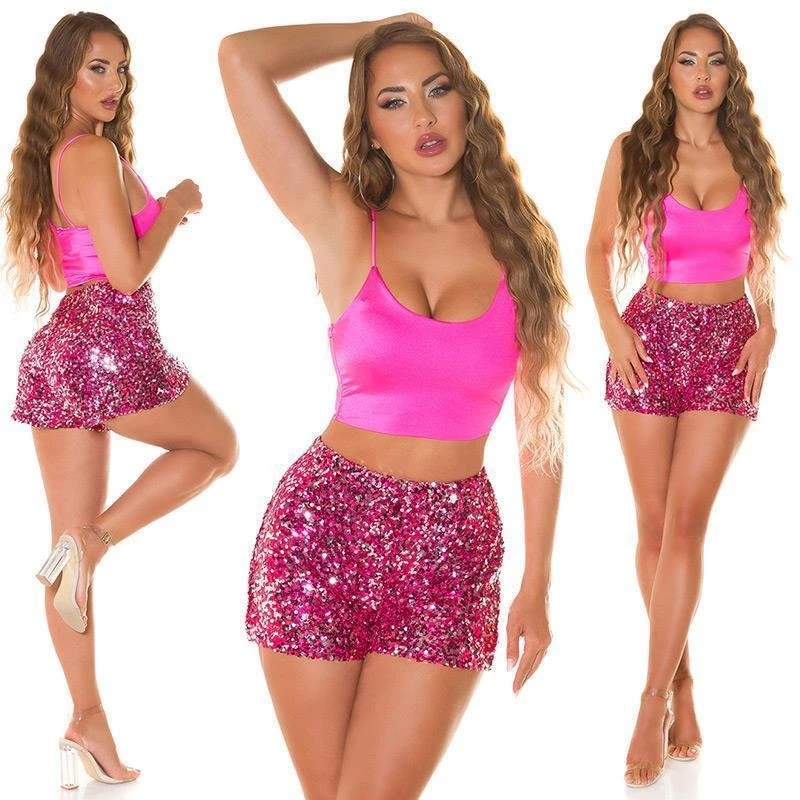 Damen Basic Crop-Top Mit Sexy Ausschnitt Neon Pink 6 Damen Basic Crop-Top Mit Sexy Ausschnitt Neon Pink – Bild 6