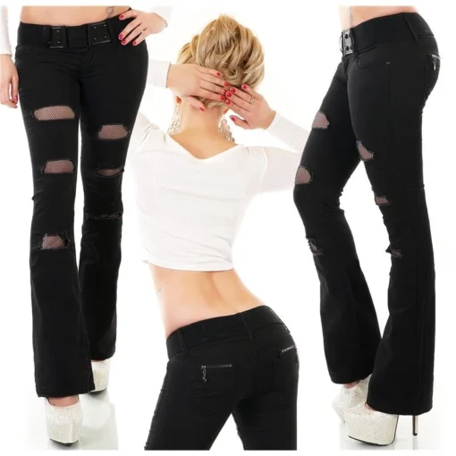 Damen Bootcut Jeans Mit Netz & Gürtel Destroyed-Look Schwarz 2 Damen Bootcut Jeans Mit Netz & Gürtel Destroyed-Look Schwarz -Default Template 1 damen bootcut jeans mit netz guertel destroyed look schwarz