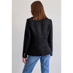 Damen Bouclé Blazer Jacke Mit Goldenen Knöpfen Schwarz -Default Template 1 damen boucle blazer jacke mit goldenen knoepfen schwarz3