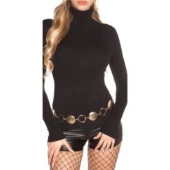 Damen Feinstrick Basic-Pullover Mit Rollkragen Schwarz