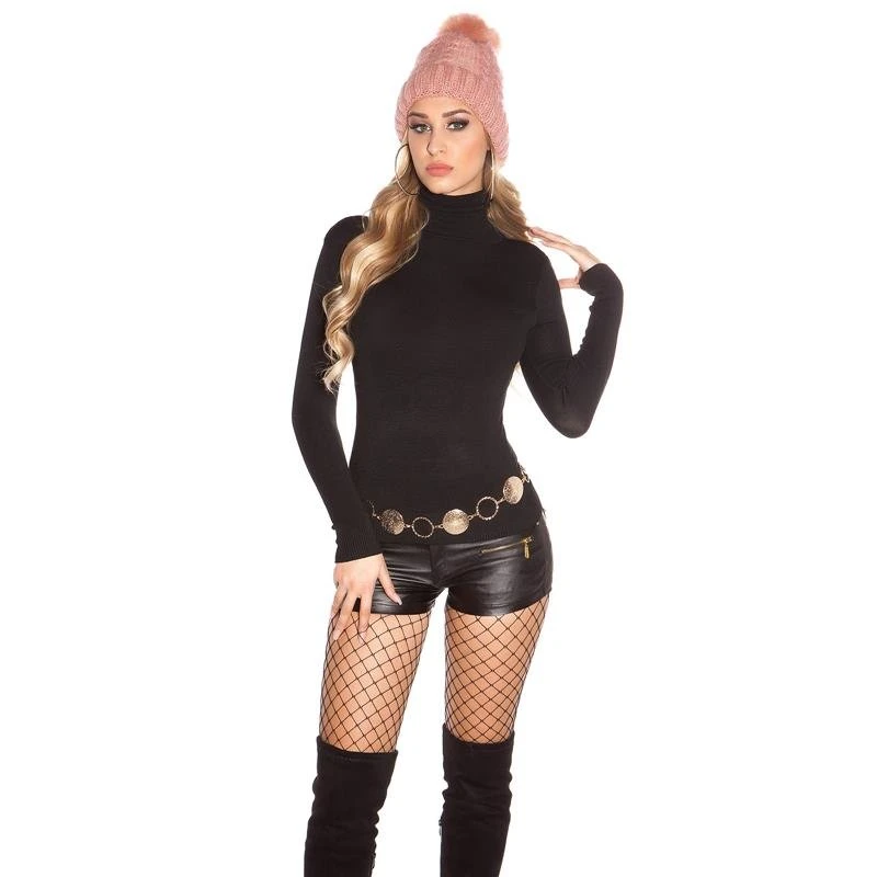 Damen Feinstrick Basic-Pullover Mit Rollkragen Schwarz 2 Damen Feinstrick Basic-Pullover Mit Rollkragen Schwarz – Bild 2