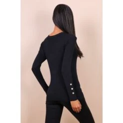 Damen Feinstrick-Longpullover Mit Goldfarbenen Knöpfen Schwarz 5 Damen Feinstrick-Longpullover Mit Goldfarbenen Knöpfen Schwarz -Default Template 1 damen feinstrick longpullover mit goldfarbenen knoepfen schwarz3