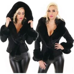 Titelseite 26 Damen Winter Jacke Wildleder-Optik Mit Kunstfell Schwarz