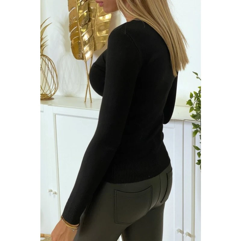 Dünner Damen Pullover Aus Feinstrick Schwarz 2 Dünner Damen Pullover Aus Feinstrick Schwarz – Bild 2