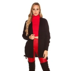 Titelseite 24 Elegante Damen Strickjacke Cardigan Mit Schnürungen Schwarz