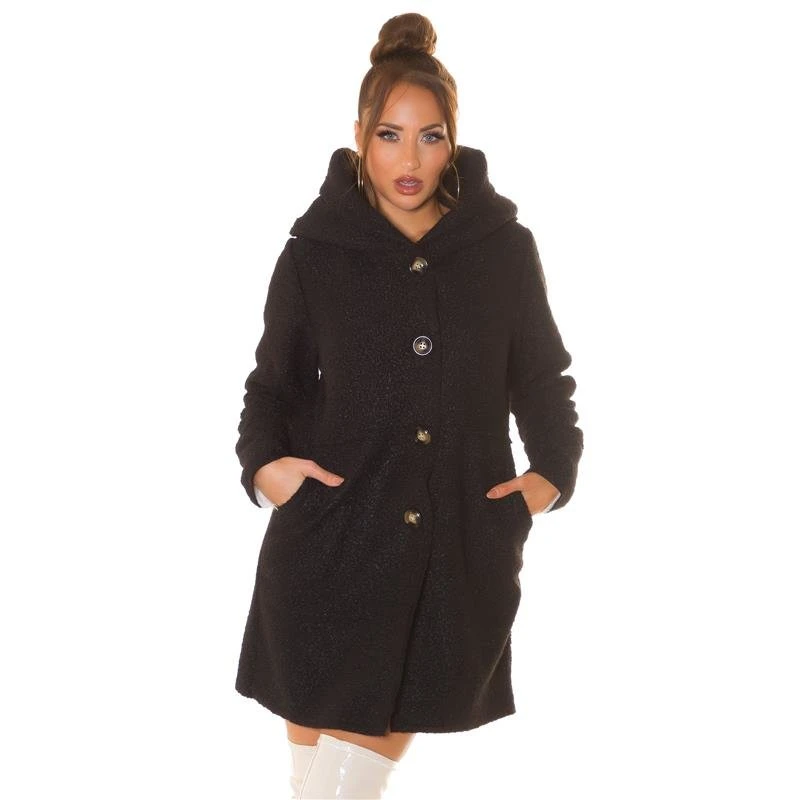 Eleganter Damen Borg-Mantel Mit Kapuze Herbst Schwarz 5 Eleganter Damen Borg-Mantel Mit Kapuze Herbst Schwarz – Bild 5