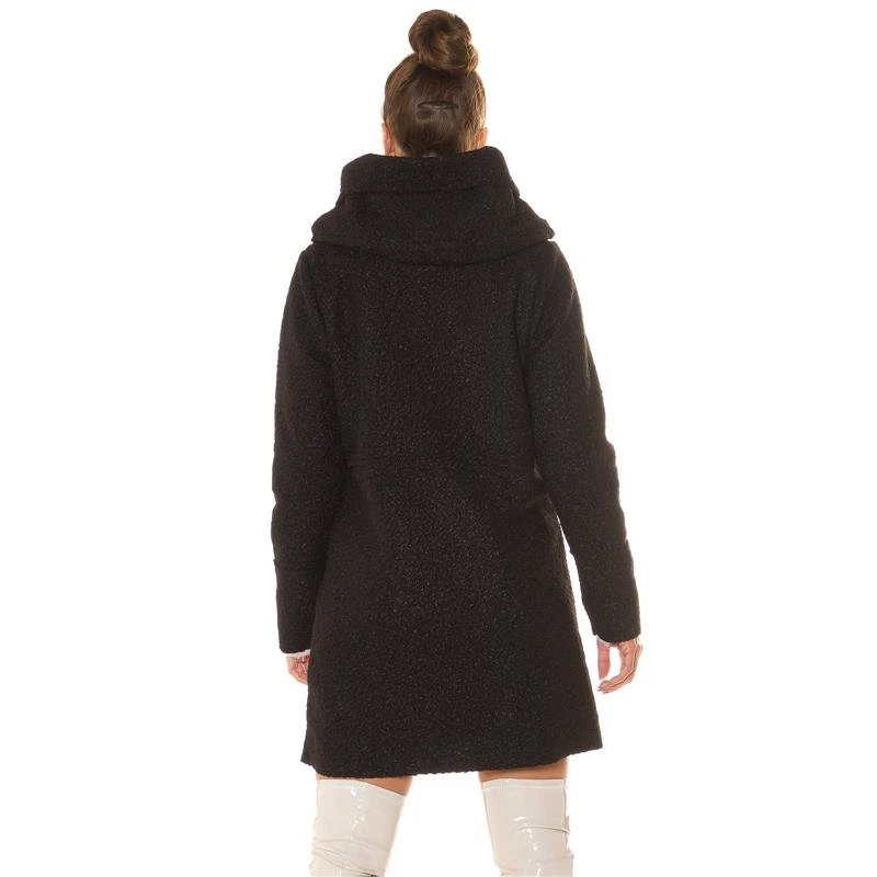 Eleganter Damen Borg-Mantel Mit Kapuze Herbst Schwarz 6 Eleganter Damen Borg-Mantel Mit Kapuze Herbst Schwarz – Bild 6