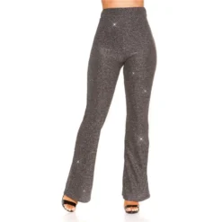 Glamour Damenhose Mit Weitem Bein Und Glitzer Party Silber