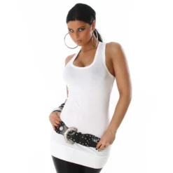 Sexy Damen Basic Longtop Tanktop Weiß