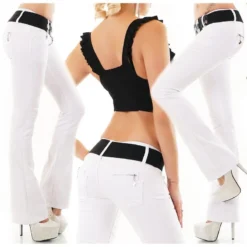 Stylische Damen Bootcut Jeans Stretch Inkl. Gürtel Weiß